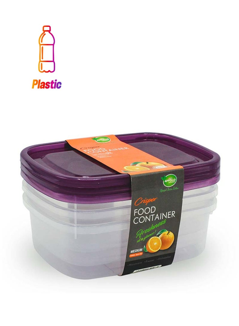 APPOLLO HOUSEWARE 3-Piece Crisper Food Container Set Medium Purple 19 x 10.5 x 14.5cm - Image 1
