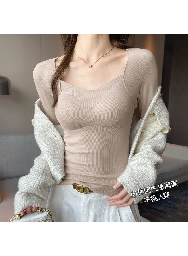 Your Sun Built-In Bra Camisole With Mulberry Silk, Women'S Layering Top, High-End Feel, Can Be Worn Out, Stylish Blouse, Long Sleeve T-Shirt For Autumn And Winter - Image 3