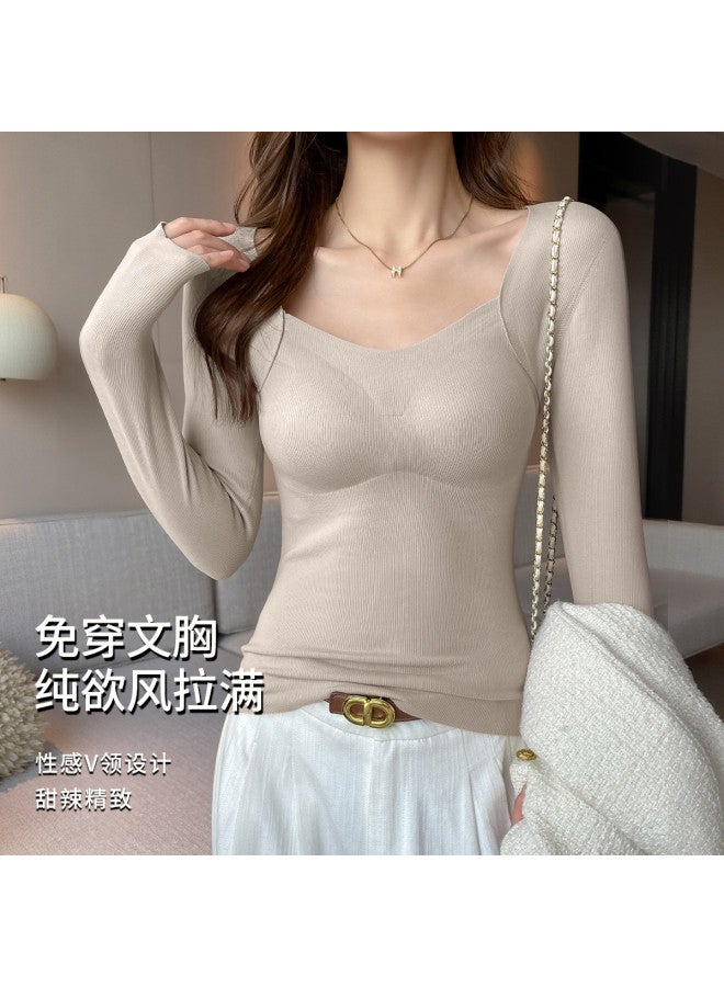 Your Sun Built-In Bra Camisole With Mulberry Silk, Women'S Layering Top, High-End Feel, Can Be Worn Out, Stylish Blouse, Long Sleeve T-Shirt For Autumn And Winter - Image 2