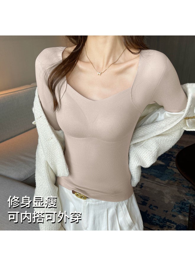 Your Sun Built-In Bra Camisole With Mulberry Silk, Women'S Layering Top, High-End Feel, Can Be Worn Out, Stylish Blouse, Long Sleeve T-Shirt For Autumn And Winter - Image 4