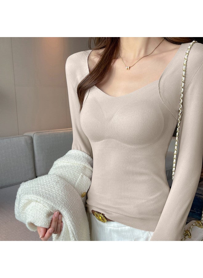 Your Sun Built-In Bra Camisole With Mulberry Silk, Women'S Layering Top, High-End Feel, Can Be Worn Out, Stylish Blouse, Long Sleeve T-Shirt For Autumn And Winter - Image 5