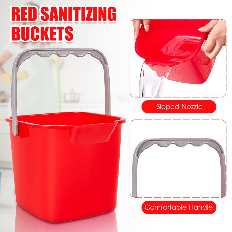 Irenare 8 Pcs Red Sanitizing Bucket 3 Quart Cleaning Bucket Small Detergent Square Bucket  Spout And Handle Plastic Utility Cleaning Pail For Kitchen School Home Offices Commercial Use - Image 3