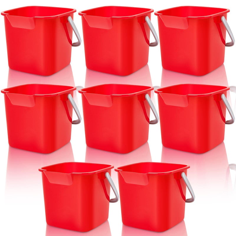 Irenare 8 Pcs Red Sanitizing Bucket 3 Quart Cleaning Bucket Small Detergent Square Bucket  Spout And Handle Plastic Utility Cleaning Pail For Kitchen School Home Offices Commercial Use - Image 1
