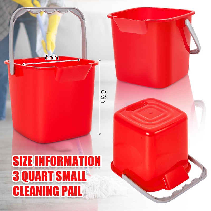 Irenare 8 Pcs Red Sanitizing Bucket 3 Quart Cleaning Bucket Small Detergent Square Bucket  Spout And Handle Plastic Utility Cleaning Pail For Kitchen School Home Offices Commercial Use - Image 2