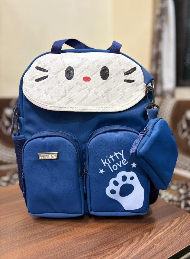 Spytek Fine Bac Kitty Love Kids School Backpack, Blue, Cute Cat Face Design, with Coin Pouch - Image 2