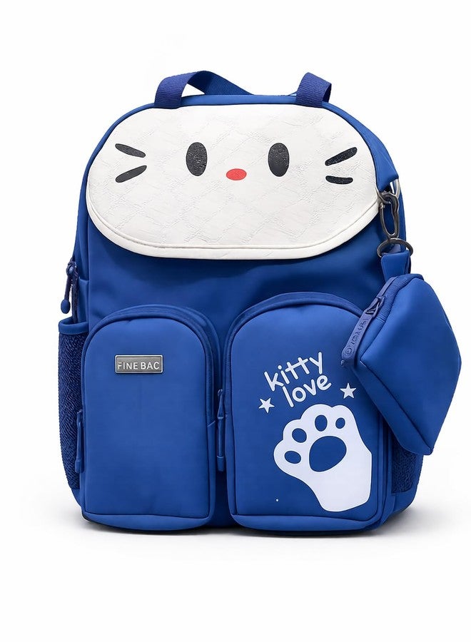 Spytek Fine Bac Kitty Love Kids School Backpack, Blue, Cute Cat Face Design, with Coin Pouch - Image 1