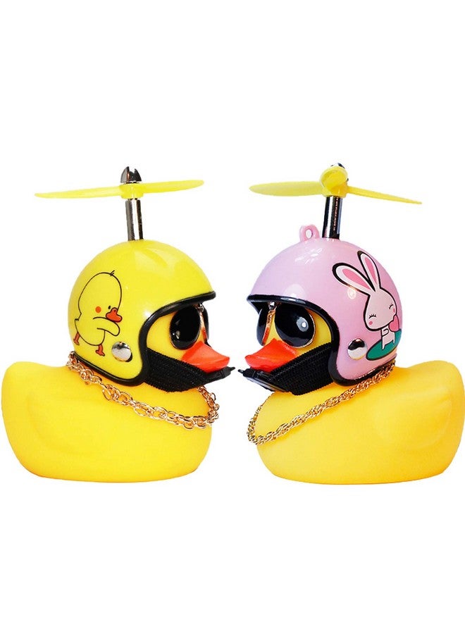 wonuu Car Duck Rubber Duck Car Decorations Dashboard 2Pack Small Duck Ornaments With Propellers Glasses Gold Chain - Image 1