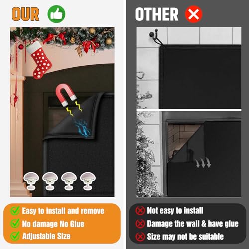 CADARA Magnetic Fireplace Draft Cover, Fireplace Blocker Blanket for Heat Loss, Indoor Fire Place Draft Stopper with 12 Magnets for Iron Frame Black 42" W x 32" H - Image 4