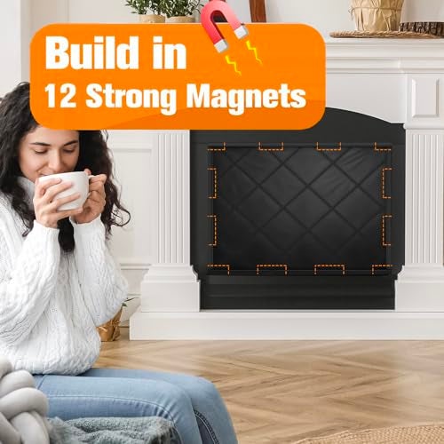 CADARA Magnetic Fireplace Draft Cover, Fireplace Blocker Blanket for Heat Loss, Indoor Fire Place Draft Stopper with 12 Magnets for Iron Frame Black 42" W x 32" H - Image 3