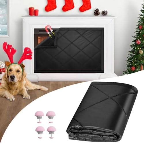 CADARA Magnetic Fireplace Draft Cover, Fireplace Blocker Blanket for Heat Loss, Indoor Fire Place Draft Stopper with 12 Magnets for Iron Frame Black 42" W x 32" H - Image 1