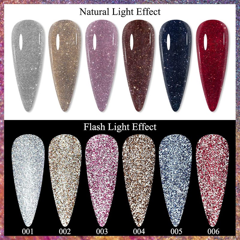 MIZHSE Reflective Glitter Gel Nail Polish, Shimmery Gel Polish Set 10ml Sparkly Shiny Gel Soak Off UV LED Nail Art Varnish Manicure Kit DIY at Home - Image 4