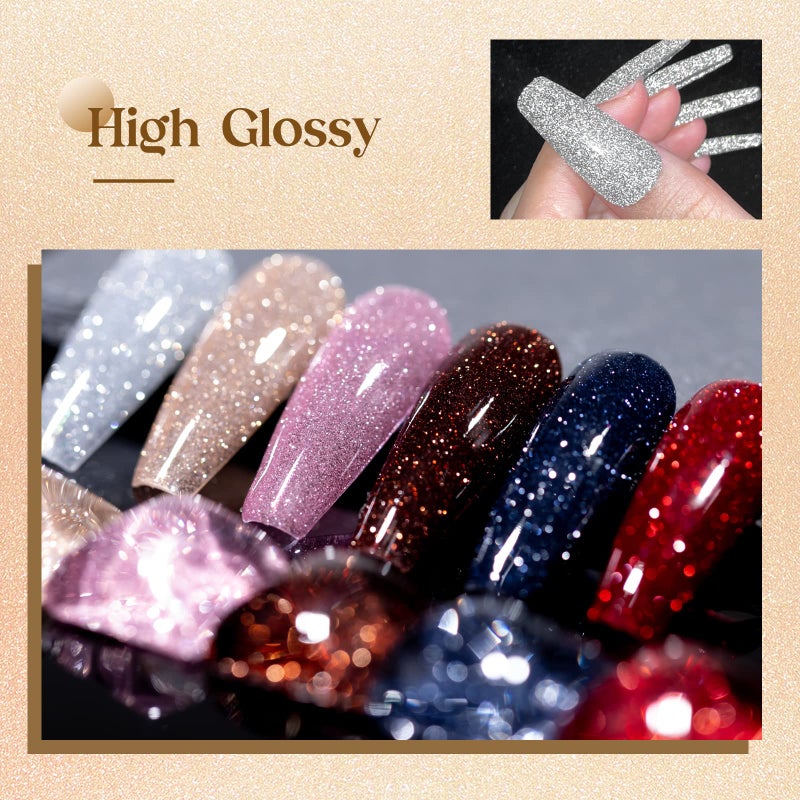 MIZHSE Reflective Glitter Gel Nail Polish, Shimmery Gel Polish Set 10ml Sparkly Shiny Gel Soak Off UV LED Nail Art Varnish Manicure Kit DIY at Home - Image 2