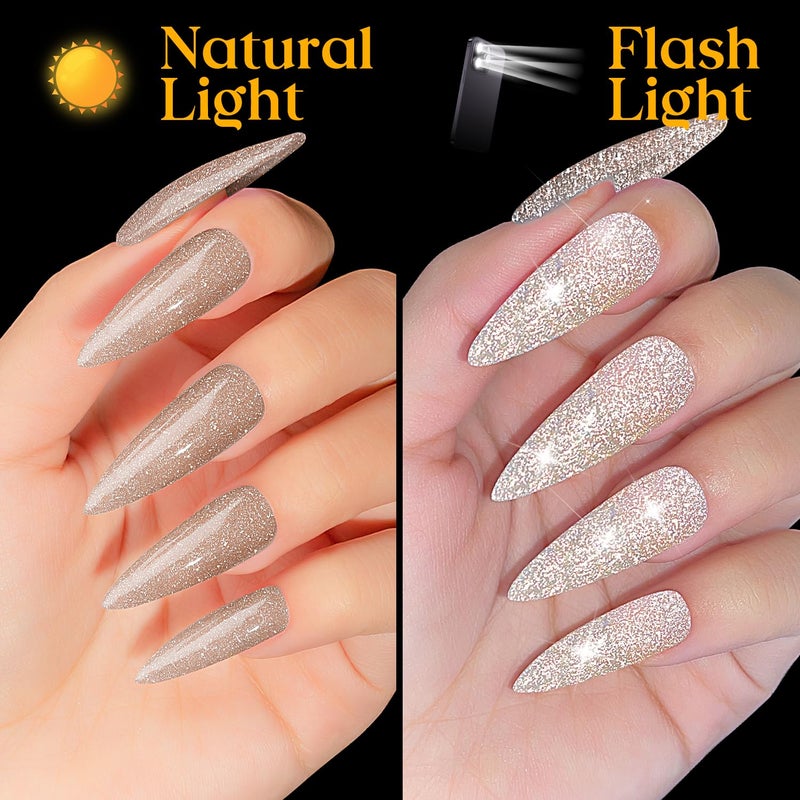 MIZHSE Reflective Glitter Gel Nail Polish, Shimmery Gel Polish Set 10ml Sparkly Shiny Gel Soak Off UV LED Nail Art Varnish Manicure Kit DIY at Home - Image 3