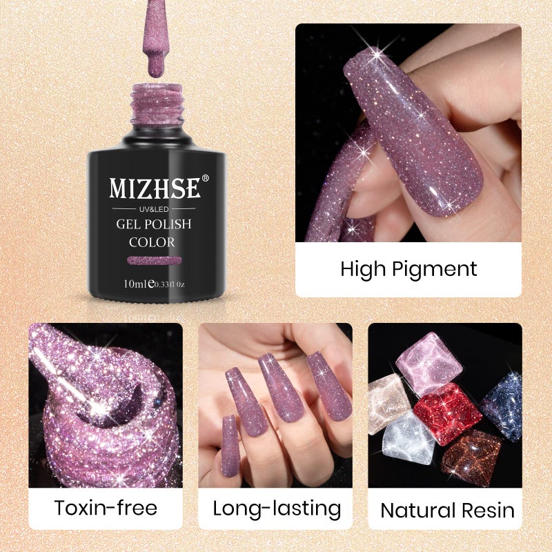 MIZHSE Reflective Glitter Gel Nail Polish, Shimmery Gel Polish Set 10ml Sparkly Shiny Gel Soak Off UV LED Nail Art Varnish Manicure Kit DIY at Home - Image 5