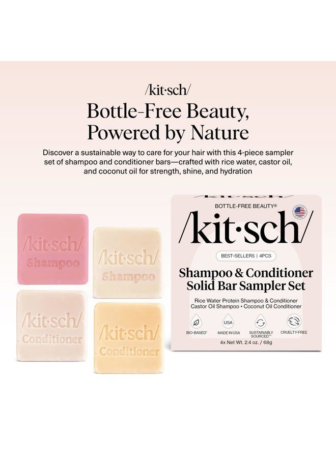 Kitsch Shampoo and Conditioner Set - 4pc Sampler Bars with Rice Water Shampoo and Conditioner, Castor Oil Shampoo & Coconut Oil Conditioner - Bottle-Free Beauty for Hair Growth, Repair & Moisture - Image 2