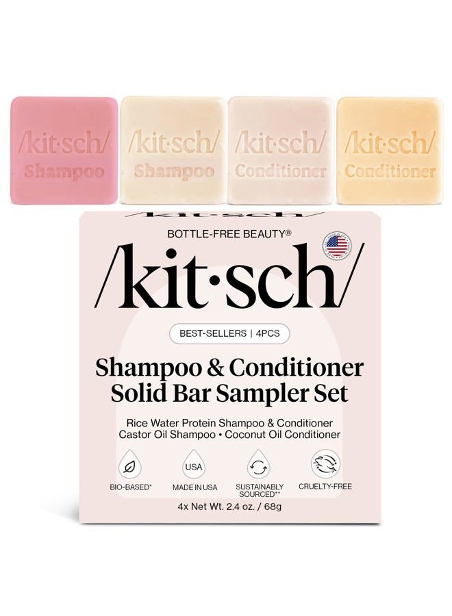 Kitsch Shampoo and Conditioner Set - 4pc Sampler Bars with Rice Water Shampoo and Conditioner, Castor Oil Shampoo & Coconut Oil Conditioner - Bottle-Free Beauty for Hair Growth, Repair & Moisture - Image 1
