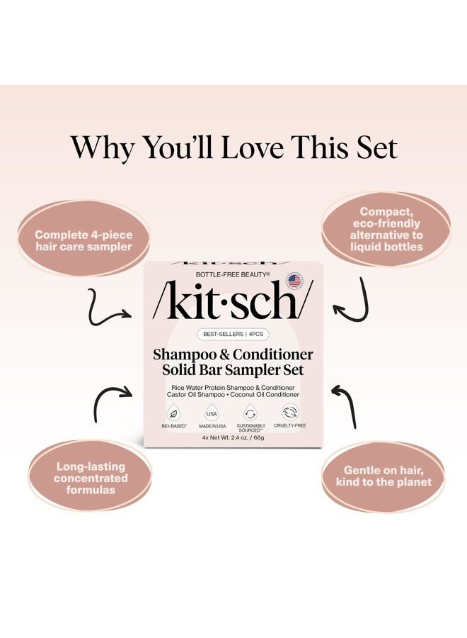Kitsch Shampoo and Conditioner Set - 4pc Sampler Bars with Rice Water Shampoo and Conditioner, Castor Oil Shampoo & Coconut Oil Conditioner - Bottle-Free Beauty for Hair Growth, Repair & Moisture - Image 4