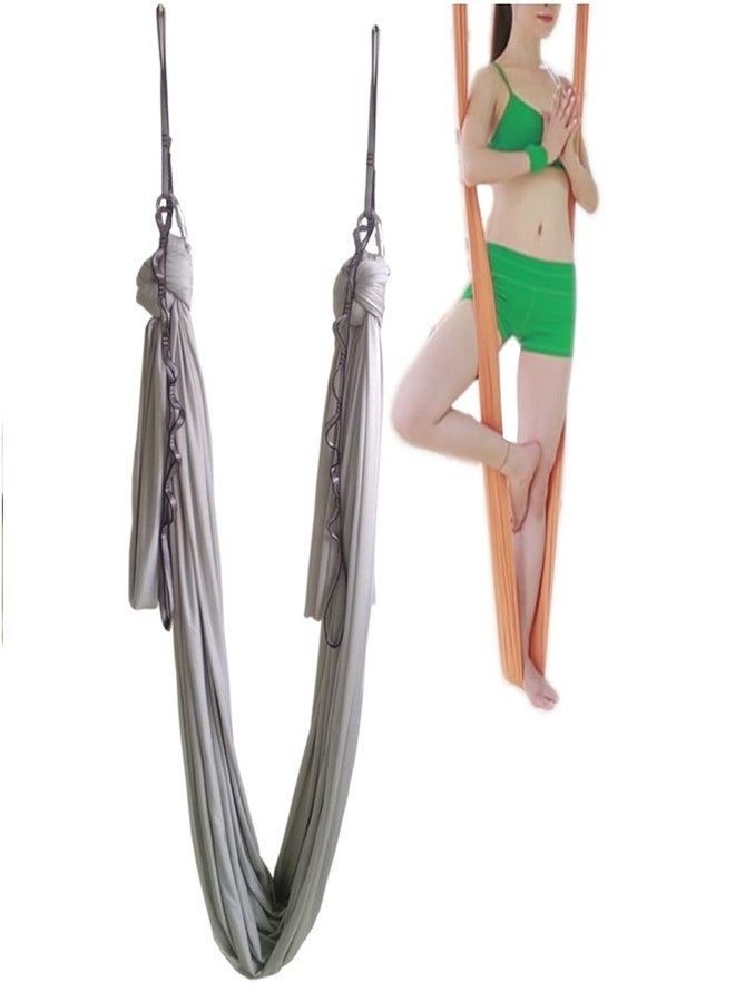 WELLSEM Aerial Yoga Hammock 5.5 Yards Aerial Pilates Silk Yoga Swing Set Include Carabiner,Daisy Chain, Pose Guide (Silver) - Image 1