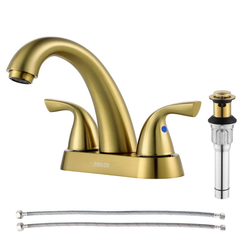 PARLOS 2-Handle Bathroom Sink Faucet with Drain Assembly and Supply Hose Lead-Free cUPC Lavatory Faucet Mixer Double Handle Tap Deck Mounted Brushed Gold,1359808 - Image 1