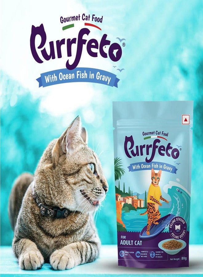 Purrfeto طعام رطب للقطط البالغة من بورفيتو | سمك المحيط في المرق | 80 غرام (عبوة من 48 قطعة) | خالٍ من الغلوتين | يدعم الترطيب | لذيذ للغاية - Image 5