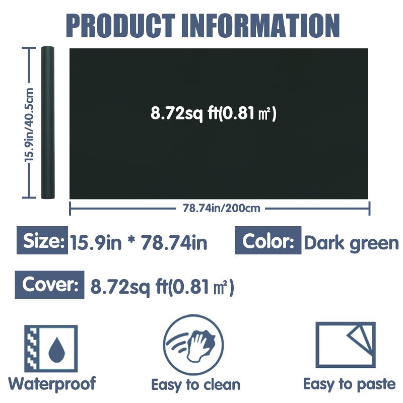 WADILE Peel and Stick Wallpaper 15.9in x 78.7in, Solid Color Contact Paper Waterproof, Vinyl Colored Wall Paper Self Adhesive, Textured Wallpaper Removable for Cabinets/Countertop, Dark Green - Image 5