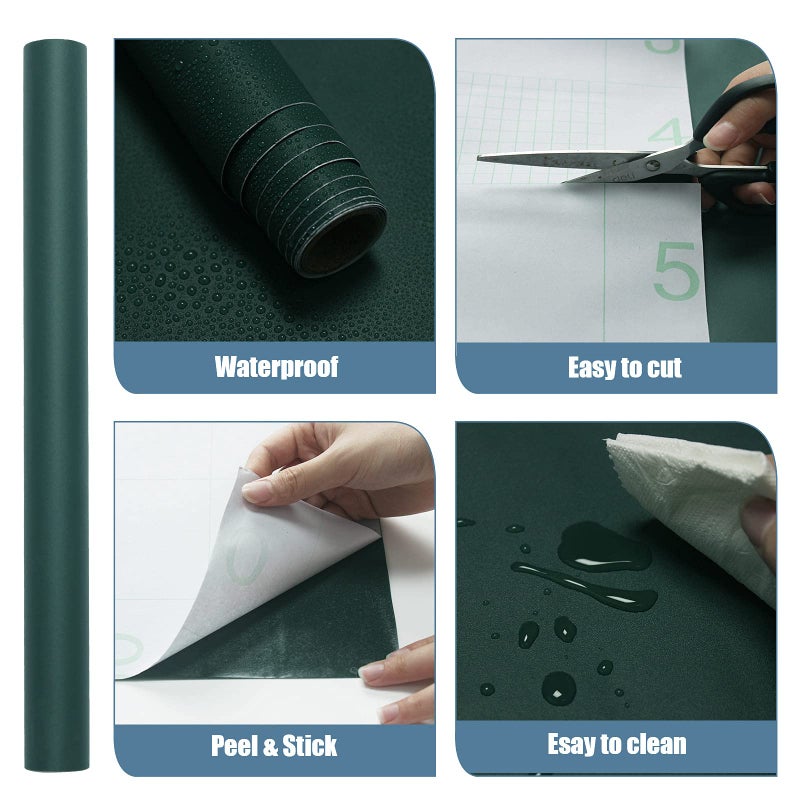 WADILE Peel and Stick Wallpaper 15.9in x 78.7in, Solid Color Contact Paper Waterproof, Vinyl Colored Wall Paper Self Adhesive, Textured Wallpaper Removable for Cabinets/Countertop, Dark Green - Image 4