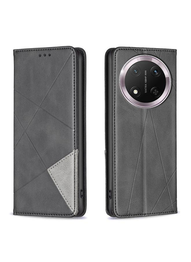 Zaboon For Honor X9c 5G Global Rhombus Texture Magnetic Leather Phone Case(Black) 