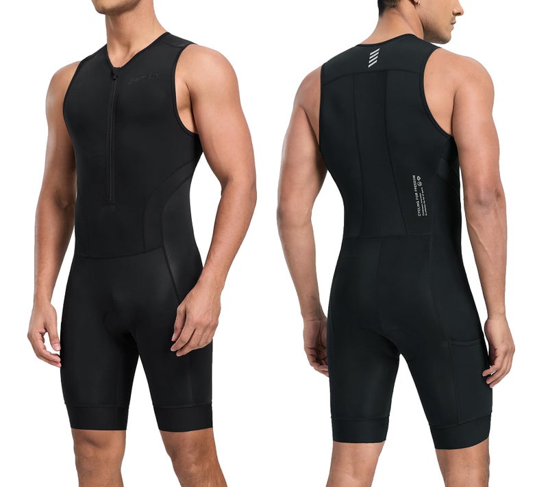 Santic Men's Triathlon Suit Sleeveless Skinsuit Padded Quick-Dry Swim Bike Run with Pockets,Black,XL - Image 1