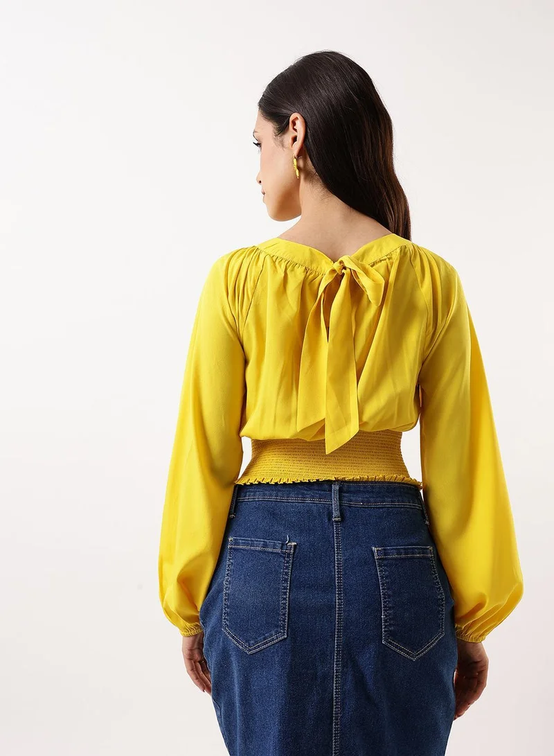 Dennis Lingo Sulphur Women's Sulphur Poly Crepe Solid T-Shirt Regular Fit Tops for Women | Best Price UAE