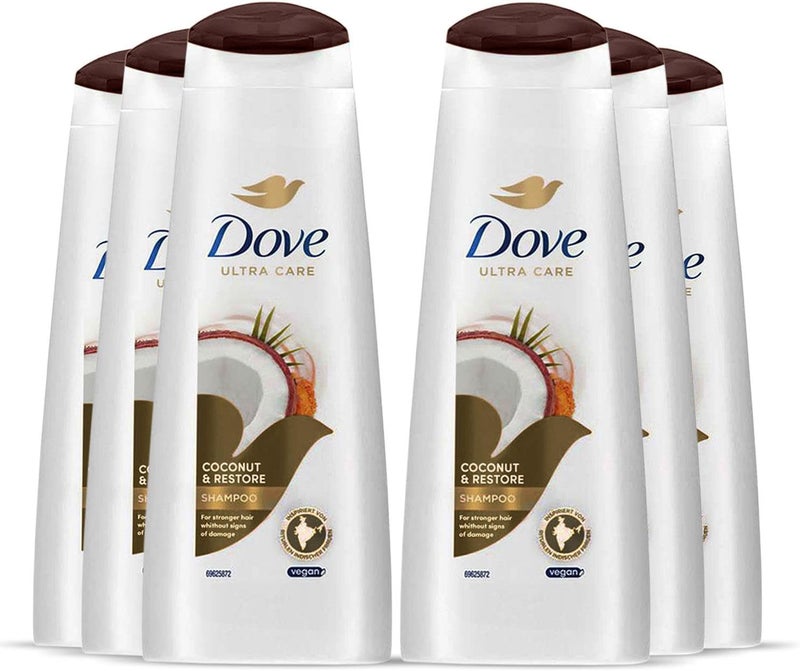 6 Pack of 400ml Dove Nourishing Secrets Restoring Ritual Shampoo with coconut oil