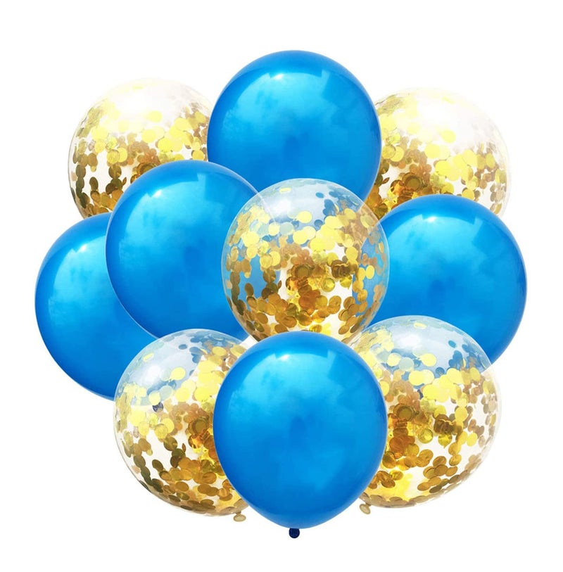 PARTY TIME  10 Pieces Balloons Decorations Set Include Metallic Blue Latex Balloons and Gold Foil Confetti Filled Balloons for Birthday Wedding Baby Shower Party Decorations Supplies 12 Inches - Image 1