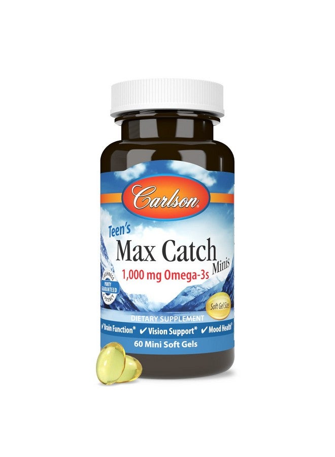 Carlson كارلسون - مكملات ماكس كاتش للمراهقين، 1000 ملغ أوميغا-3، صحة الدماغ، دعم الرؤية، صحة المزاج، 60 كبسولة لينة - Image 1