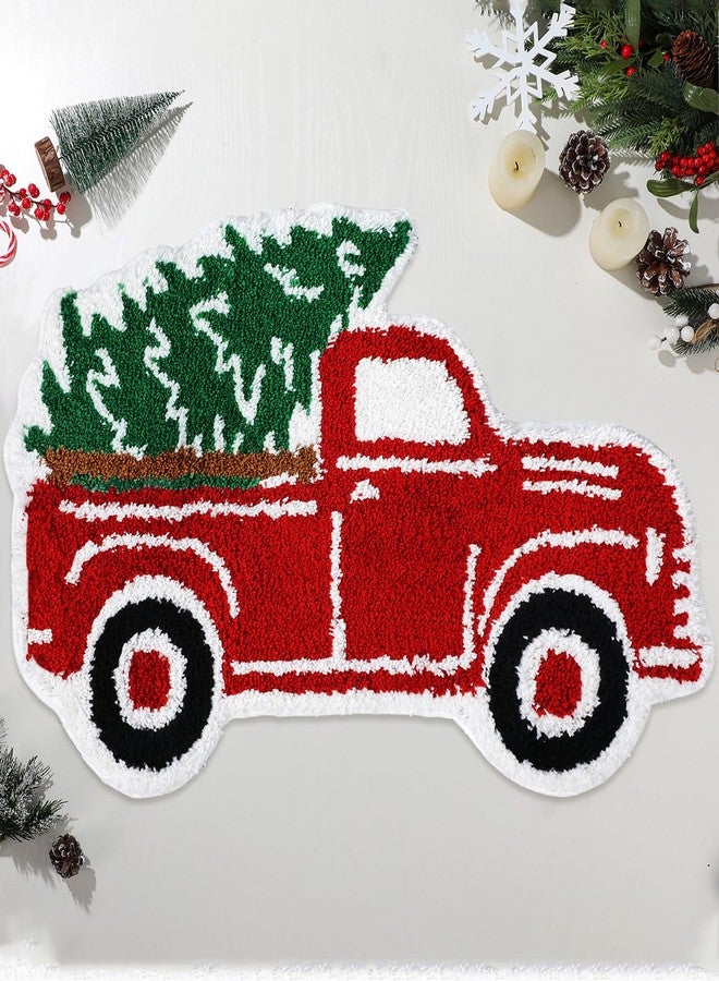 Tinideya Christmas Bathroom Rugs, Water Absorbing Bath Mat with Non Slip Backing Xmas Decorative Doormat for Winter Christmas Kitchen Floor Home Decoration(Truck,27.56 Inch) - Image 1