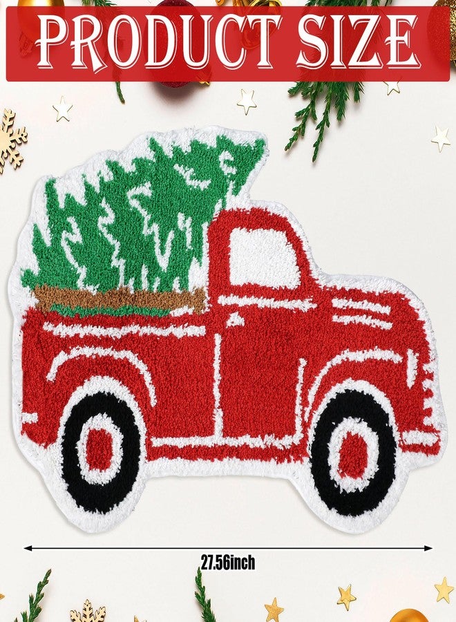 Tinideya Christmas Bathroom Rugs, Water Absorbing Bath Mat with Non Slip Backing Xmas Decorative Doormat for Winter Christmas Kitchen Floor Home Decoration(Truck,27.56 Inch) - Image 3