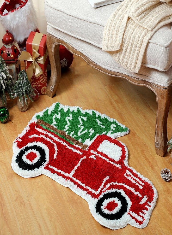 Tinideya Christmas Bathroom Rugs, Water Absorbing Bath Mat with Non Slip Backing Xmas Decorative Doormat for Winter Christmas Kitchen Floor Home Decoration(Truck,27.56 Inch) - Image 2