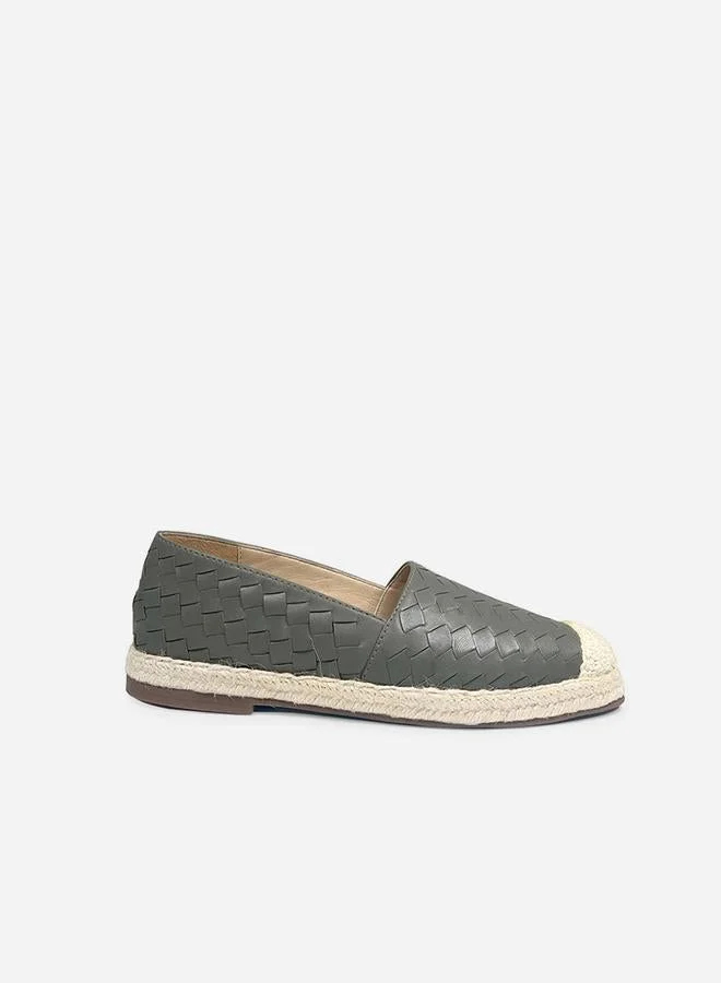 Take Two Women Grey Weave Design Cap Toe Leather Espadrilles By Heel Your Sole
