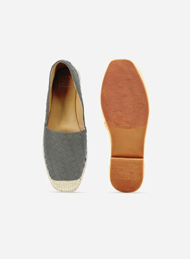 Take Two Women Grey Weave Design Cap Toe Leather Espadrilles