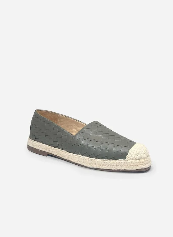 Take Two Women Grey Weave Design Cap Toe Leather Espadrilles