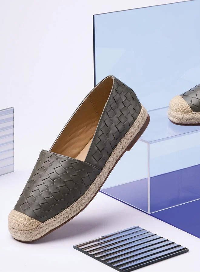 Take Two Women Grey Weave Design Cap Toe Leather Espadrilles By Heel Your Sole