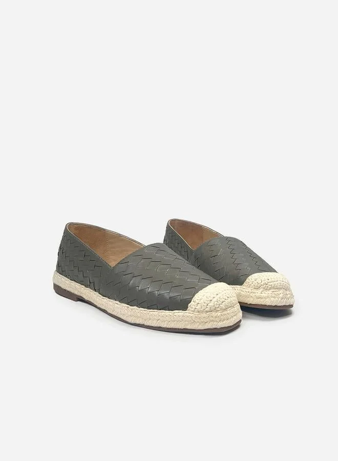 Take Two Women Grey Weave Design Cap Toe Leather Espadrilles