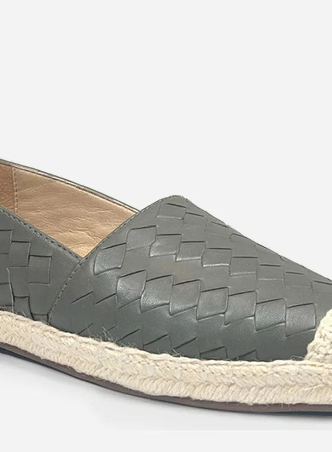 Take Two Women Grey Weave Design Cap Toe Leather Espadrilles
