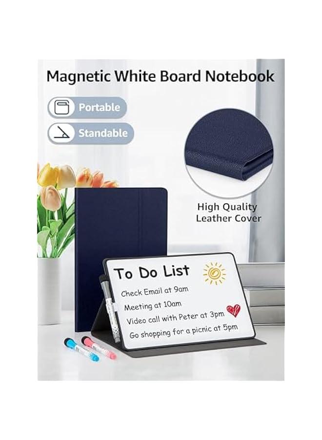 لوحة محوسة محمولة بتصميم Sable Flow (أزرق)، مع لوح أبيض مغناطيسي وحامل، ودفتر أبيض صغير مع غلاف جلدي PU، مزودة بأقلام، بحجم 11.8x7.8 بوصة، مثالية للاستخدام في المدرسة والمكتب والمنزل. - Image 3