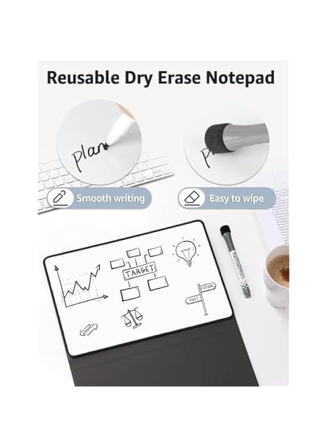 لوحة محوسة محمولة بتصميم Sable Flow (أزرق)، مع لوح أبيض مغناطيسي وحامل، ودفتر أبيض صغير مع غلاف جلدي PU، مزودة بأقلام، بحجم 11.8x7.8 بوصة، مثالية للاستخدام في المدرسة والمكتب والمنزل. - Image 5