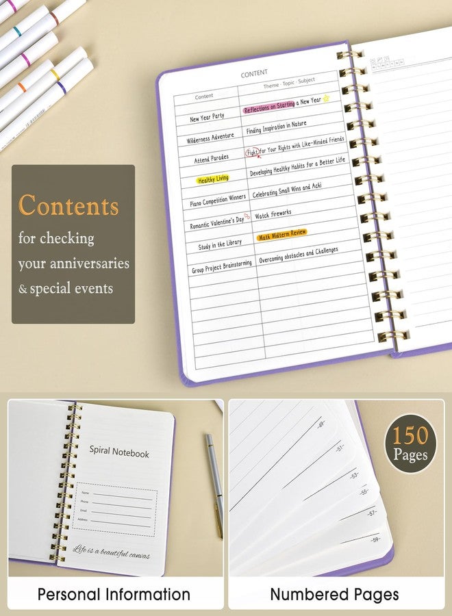 PAPEJOON Lined Spiral Journal Notebook, A5 Hardcover Spiral Journals for Women Men, 100 GSM Paper College Ruled Notebooks, 150 Pages Spiral Bound Notebook for Writing Note Taking Work 5.75" x 8.38" Purple - Image 2