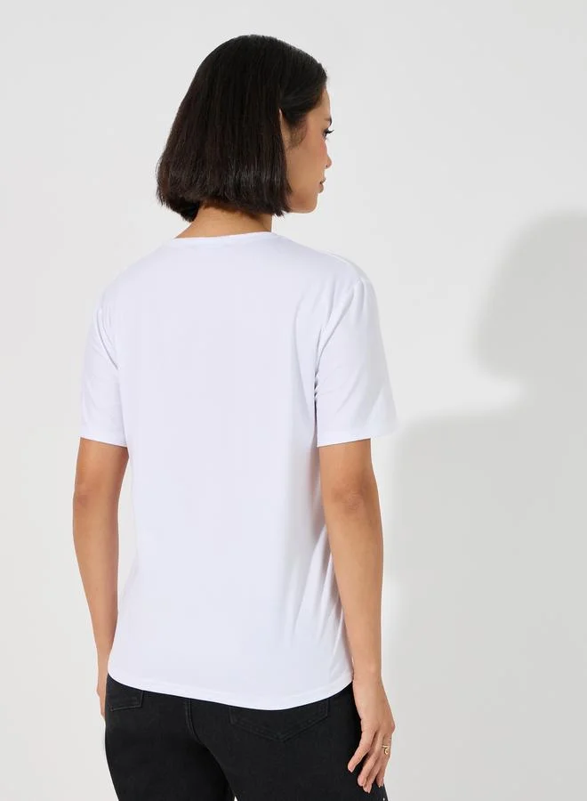 Styli Regular Fit Heart Leopard Print T-Shirt