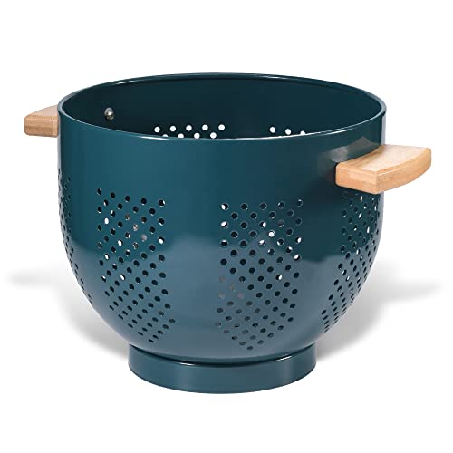BeFare Metal Colander with Wood Handle, Powder Coated Steel Large Kitchen Strainer Stable Base,(Green, 5.5QT) - Image 1