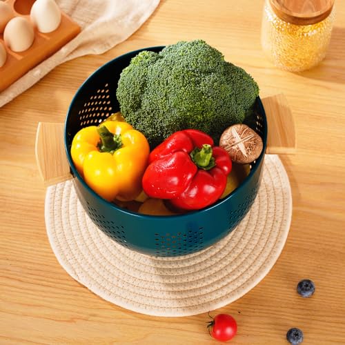 BeFare Metal Colander with Wood Handle, Powder Coated Steel Large Kitchen Strainer Stable Base,(Green, 5.5QT) - Image 4