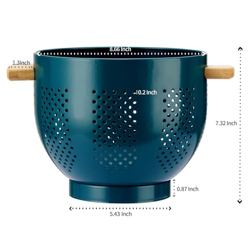 BeFare Metal Colander with Wood Handle, Powder Coated Steel Large Kitchen Strainer Stable Base,(Green, 5.5QT) - Image 2