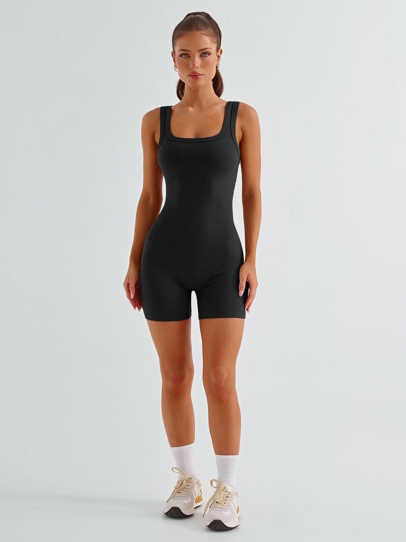 AUTOMET Women's One Piece Jumpsuits Short Bodysuit Workout Rompers Summer Outfits Gym Yoga Beach Fashion Clothes 2026 Black S - Image 2