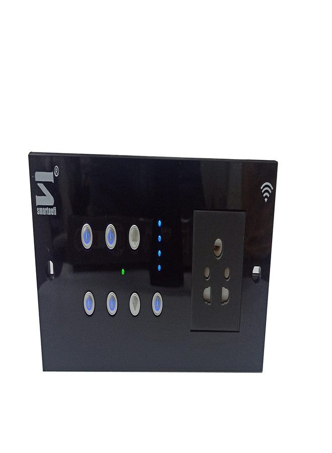 Smarteefi 5 port Wifi Smart Switch Board | Guaranteed Schedules | 3 Smart Switches, 1 Smart Plug, 1 Smart Fan Speed Control | Compatible With Alexa & Google Home (6Module-Horizontal, Black) - Image 1